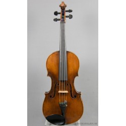 Violin med reparationsetikett från 1858
